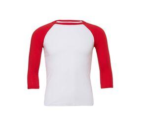 Bella+Canvas BE3200 - T-shirt baseball manches 3/4 Blanc-Rouge
